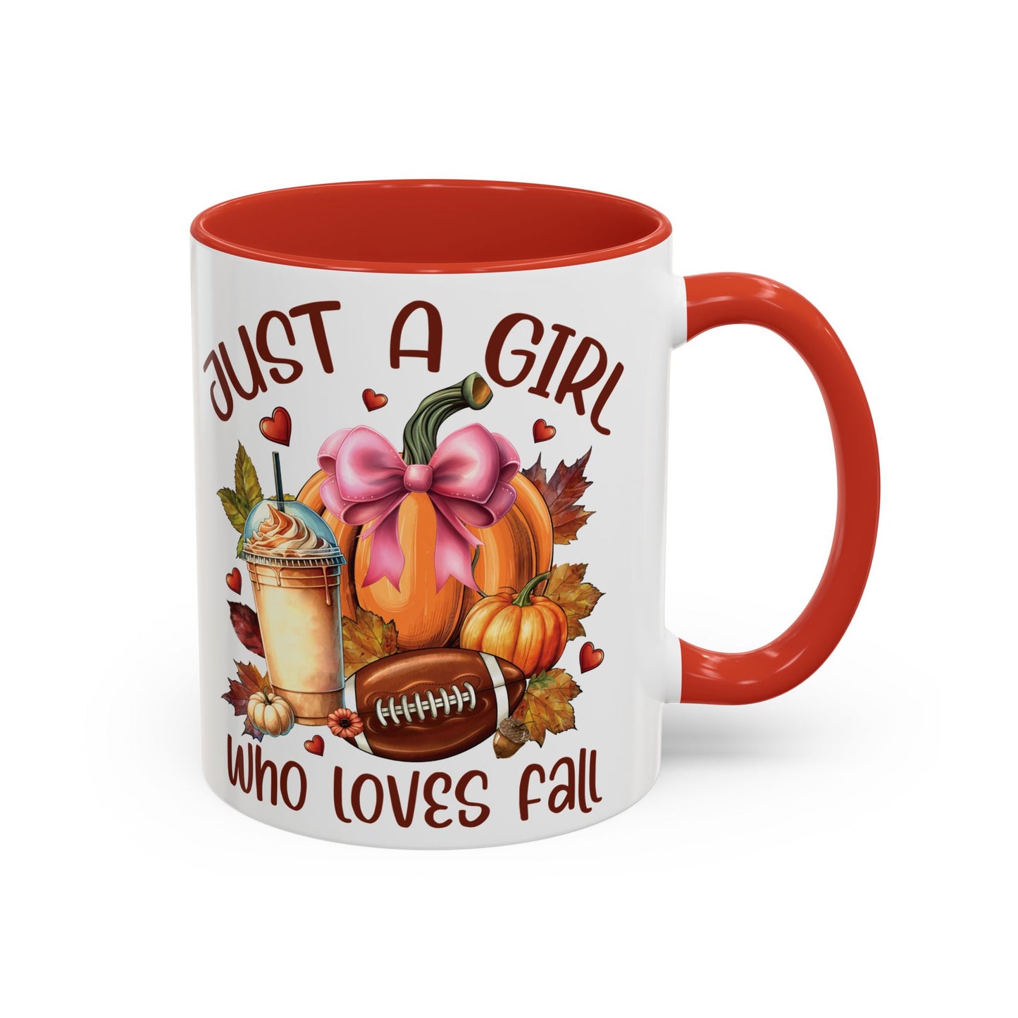 Just a Girl Who Loves Fall Mug | 11oz and 15oz Ceramic Coffee Cup | Autumn, Pumpkin, and Football Design