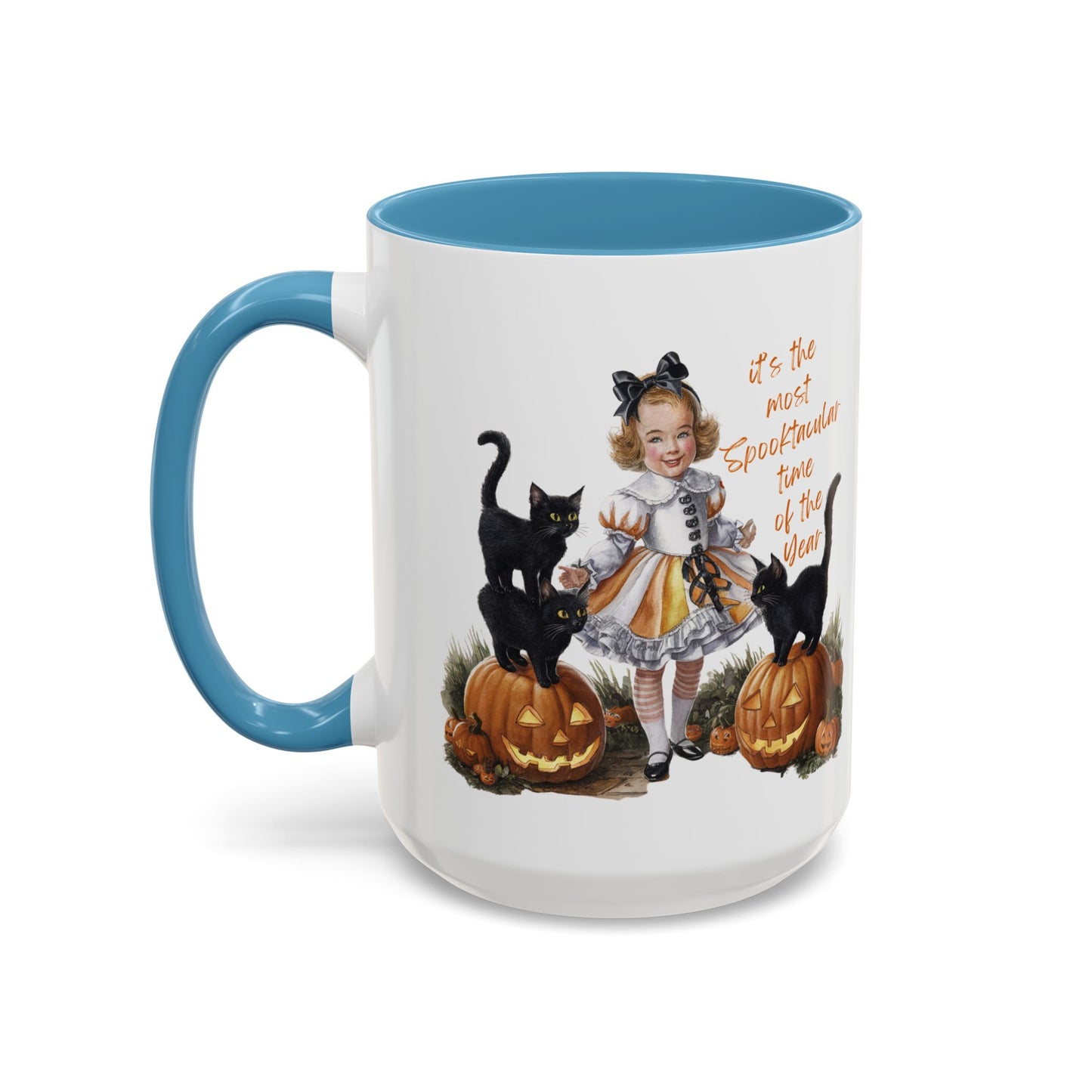 Most Spooktacular Time of the Year Mug | Vintage Halloween Girl with Black Cats and Pumpkins | Halloween Coffee Mug | Fall Drinkware