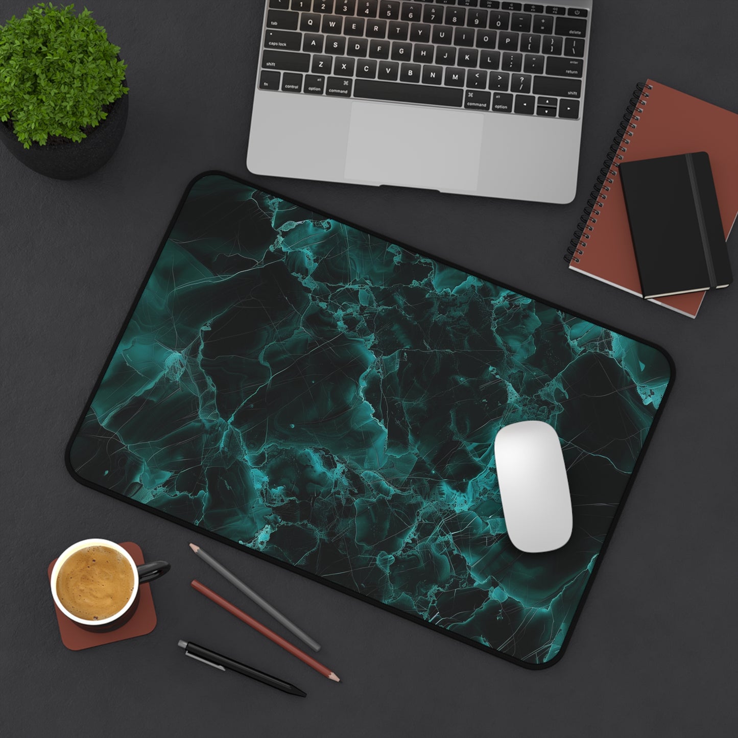 Emerald Marble Desk Mat | Dark Green Swirl Design | Neoprene | Anti-Slip | 3 Sizes | Office Decor