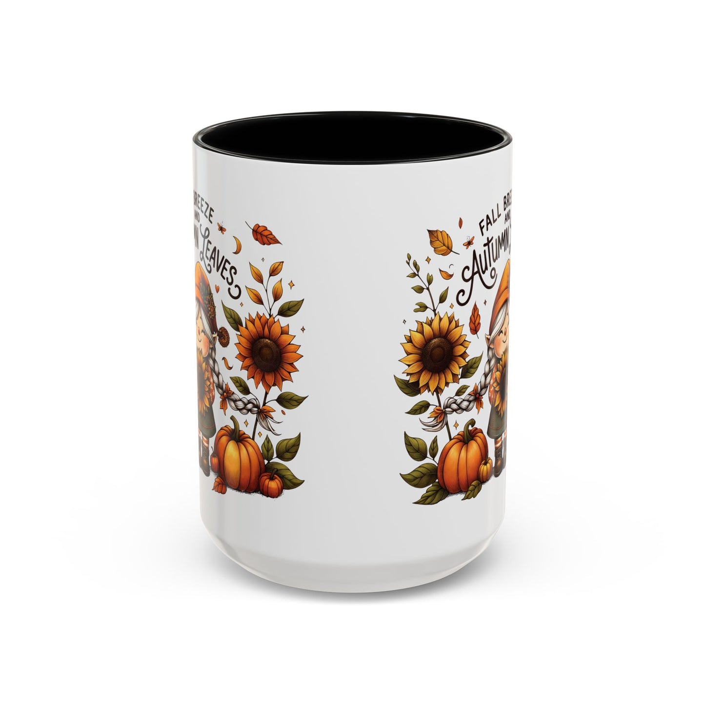 Fall Breeze and Autumn Leaves Mug | 11oz and 15oz Ceramic Coffee Cup | Cute Gnome, Sunflower, & Pumpkin Design