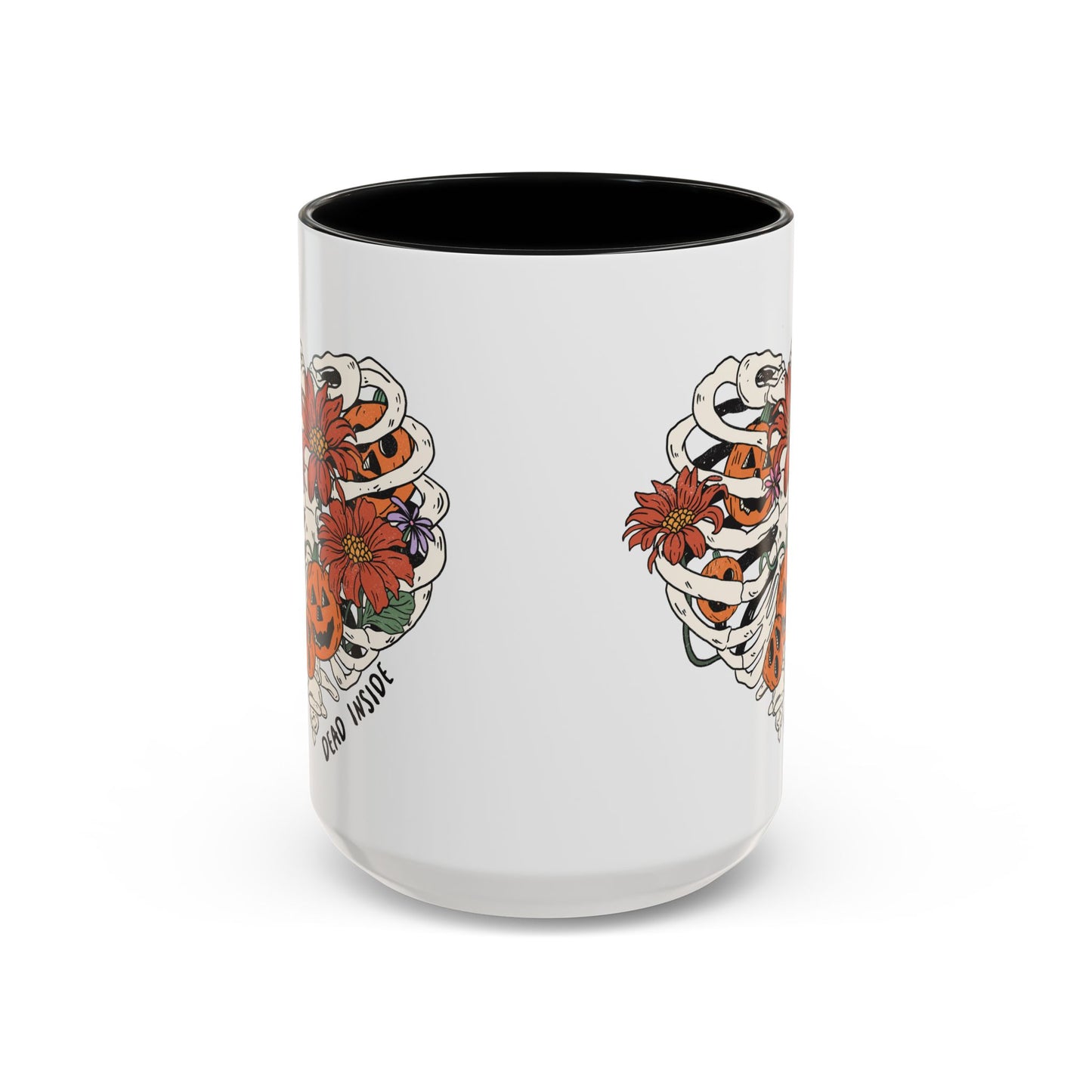 Dead Inside Skeleton Mug | Funny Halloween Coffee Mug | Floral Rib Cage Design | Spooky Season Gift | Fall Drinkware