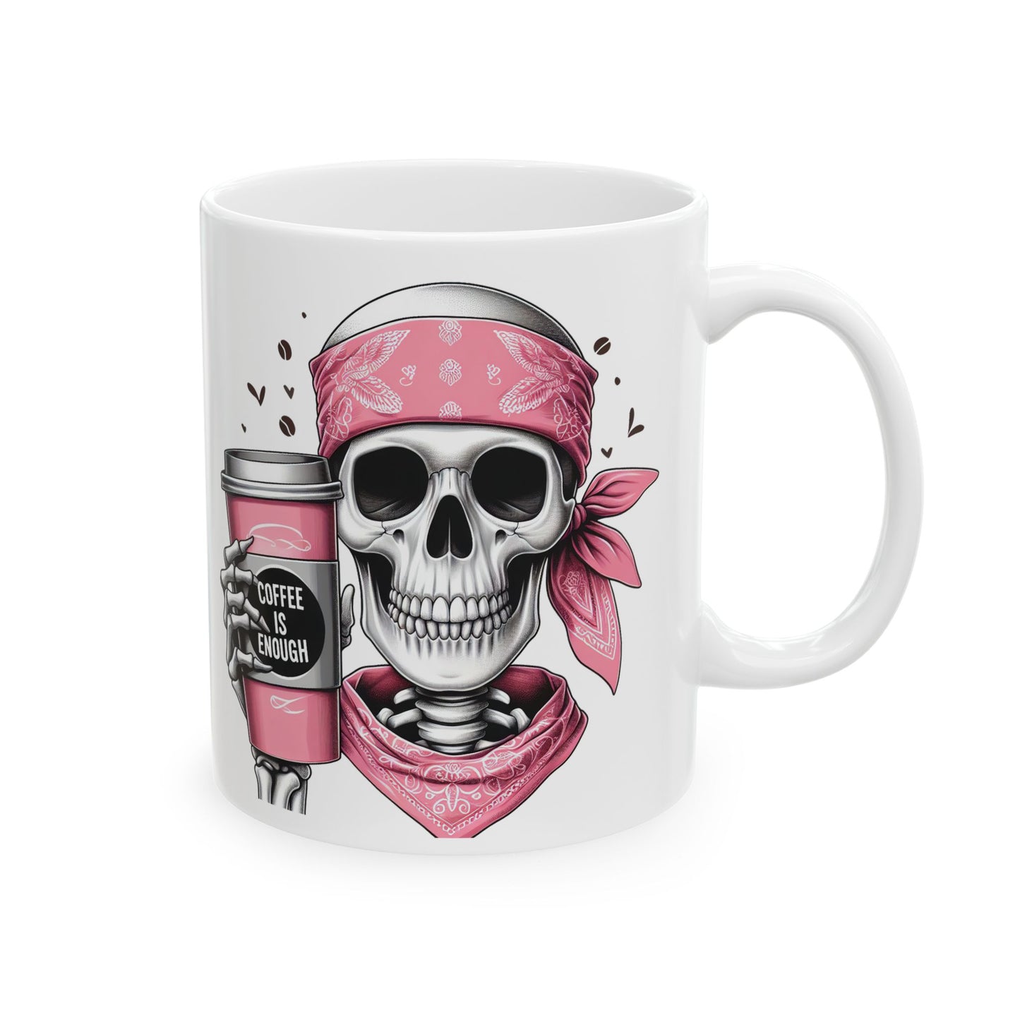 Pink Bandana Skeleton Coffee Mug | Funny Coffee Lover Gift | Coffee is Enough Skeleton Cup