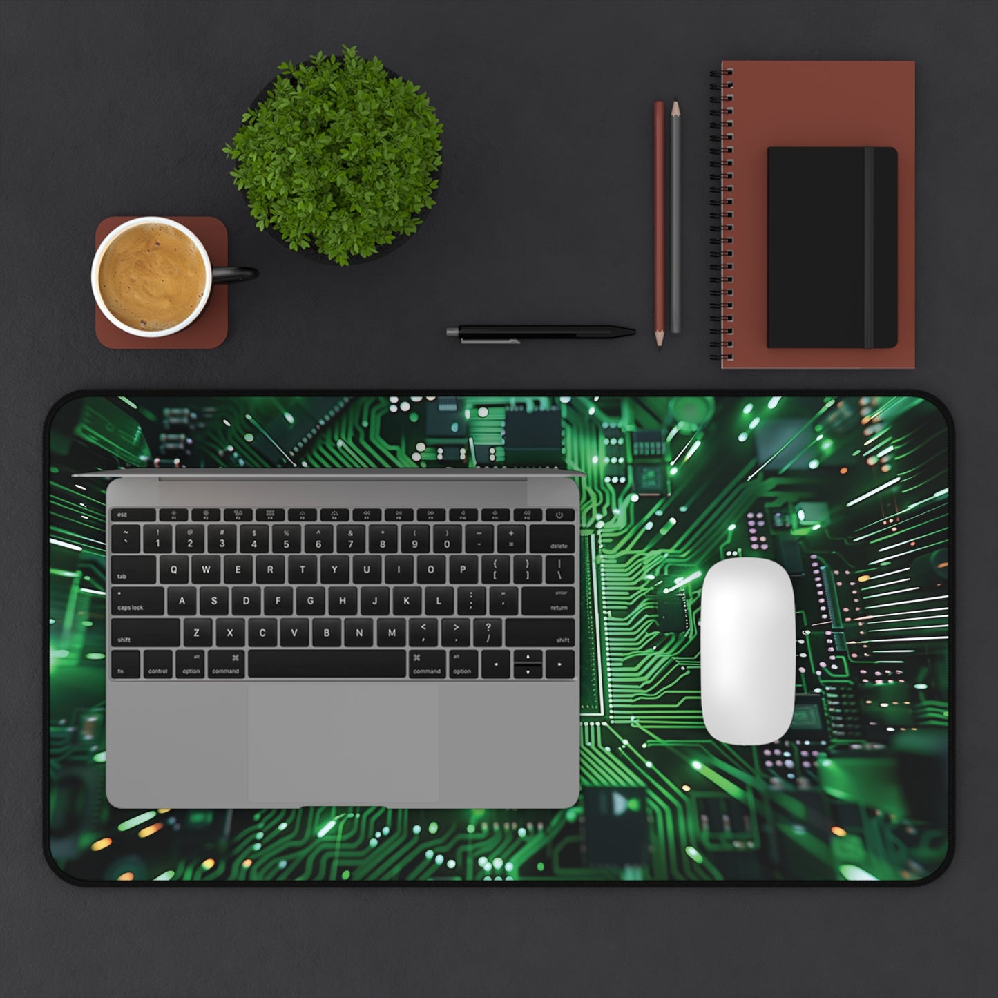 Green Circuit Board Desk Mat | Neoprene | Anti-Slip | 3 Sizes | Tech Office Decor