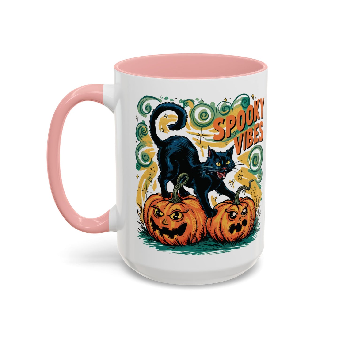 Spooky Vibes Halloween Mug | Black Cat and Pumpkin Design | Halloween Coffee Mug | Fall Drinkware