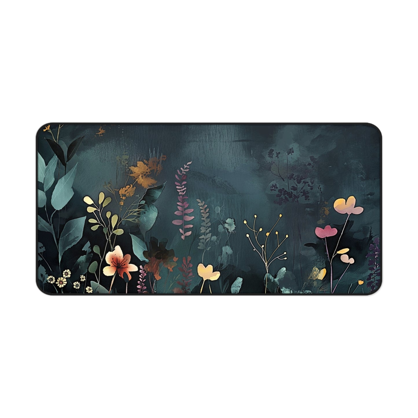 Night Garden Computer Desk Mat | Dark Floral Mouse Pad | Anti-Slip Neoprene Desk Mat for Home Office | 3 Sizes Available