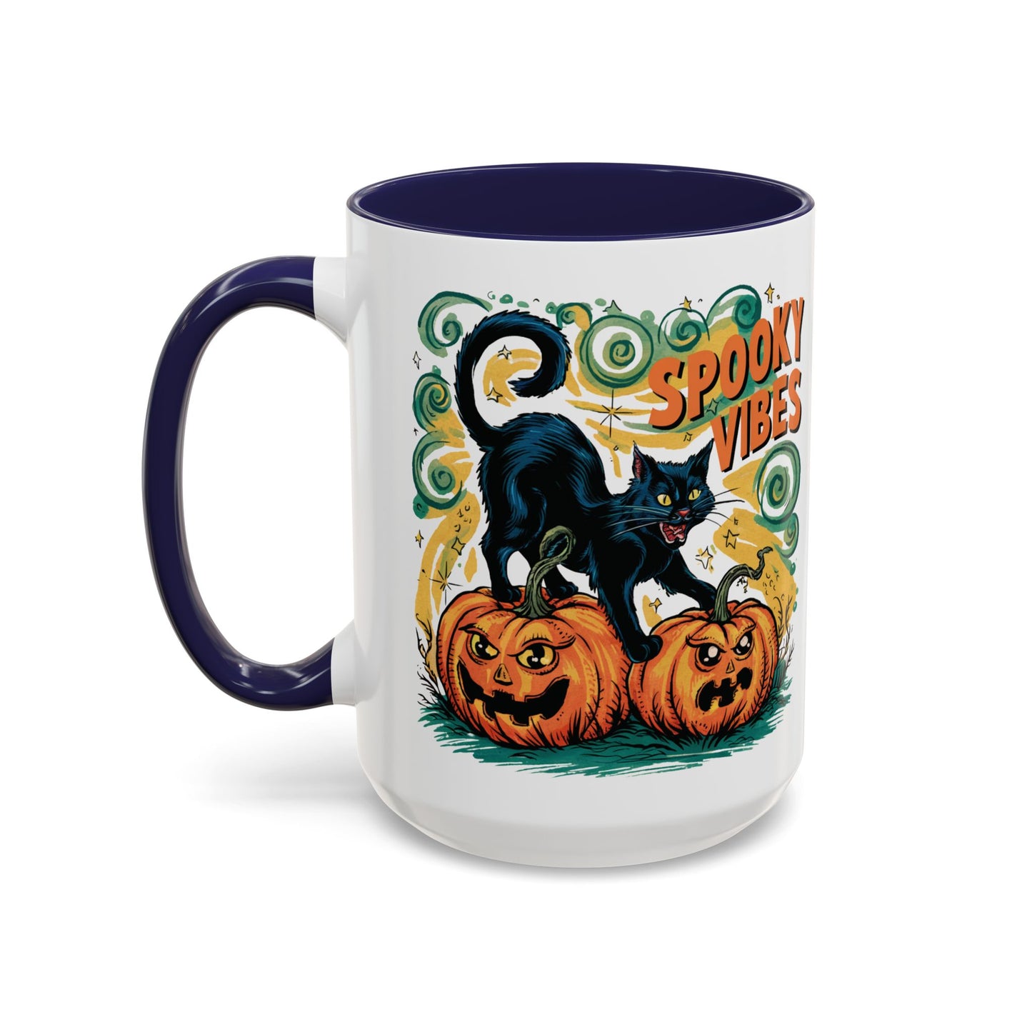 Spooky Vibes Halloween Mug | Black Cat and Pumpkin Design | Halloween Coffee Mug | Fall Drinkware