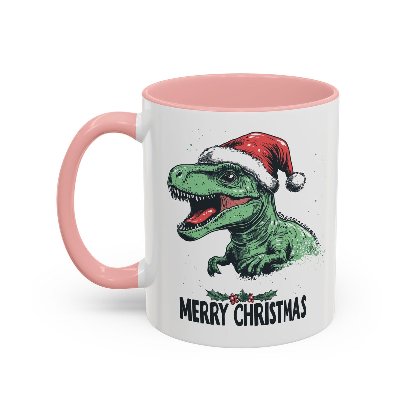 Merry Christmas Dinosaur Ceramic Mug - Festive T-Rex in Santa Hat Design - Perfect for Dinosaur and Christmas Lovers